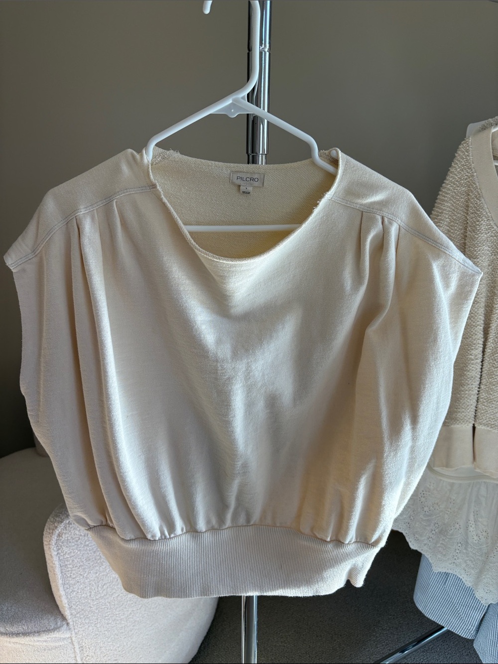 Pilcro Cream Short-Sleeve Pullover Sweatshirt Top